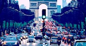 street traffic along Arc de Triomphe in Paris