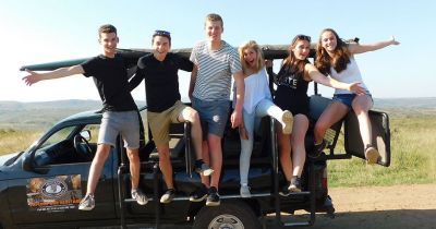 interns hanging out in a truck