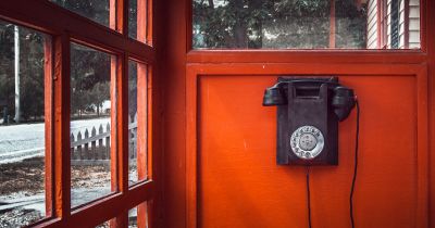 Vintage red phone booth in New Zealand
