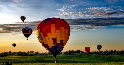 Sunset with hot air balloons