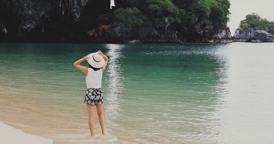 girl standing in water in thailand