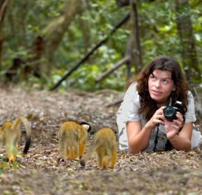 volunteer taking pictures of monkeys in South Africa