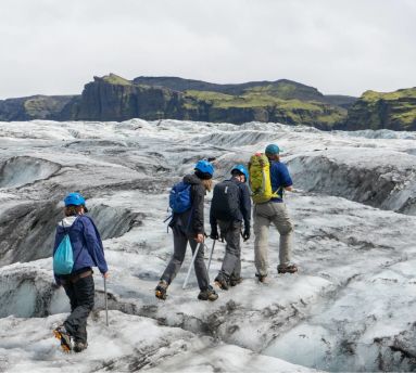 students hiking glacier iceland