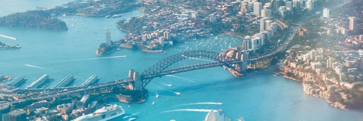 aerial view of sydney from an airplane window
