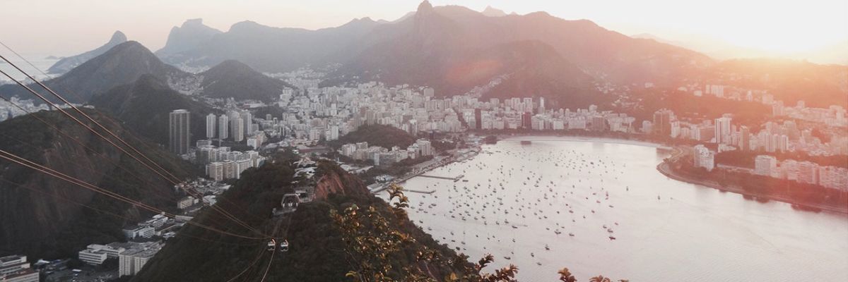looking back at Rio de Janeiro in the morning sunlight from sugarloaf mountain
