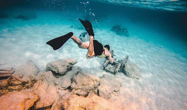 person snorkeling in clear water