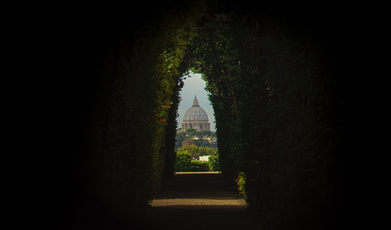 Rome, Italy through hedges