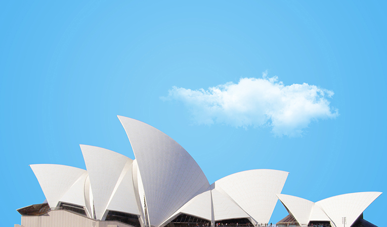 Sydney Opera House against a blue sky, Sydney, Australia
