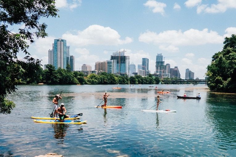 Paddle-boarding on river in ATX