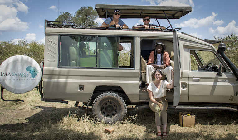 group of students on safari with international medical aid