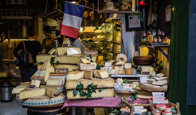 Cheese shop display, France