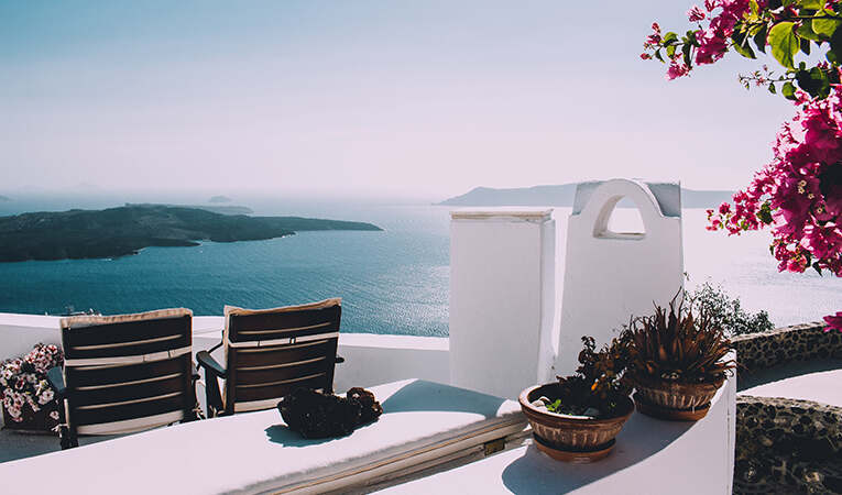 Hotel patio overlooking the ocean