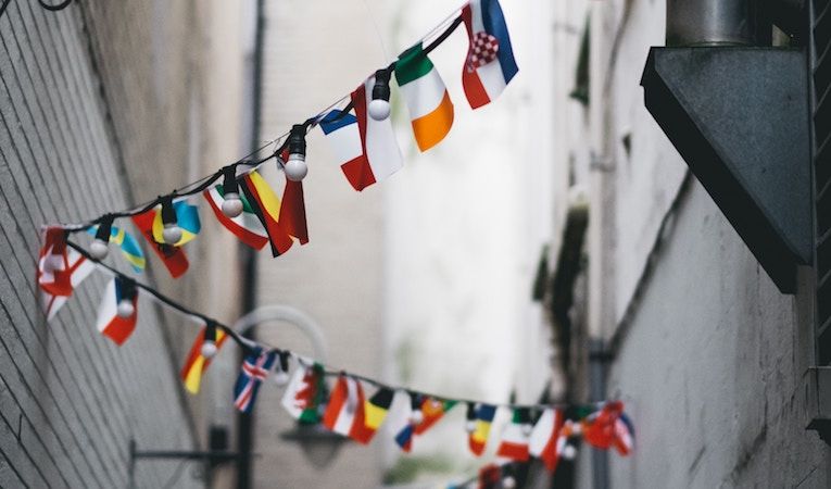 Pictures of flags on a string