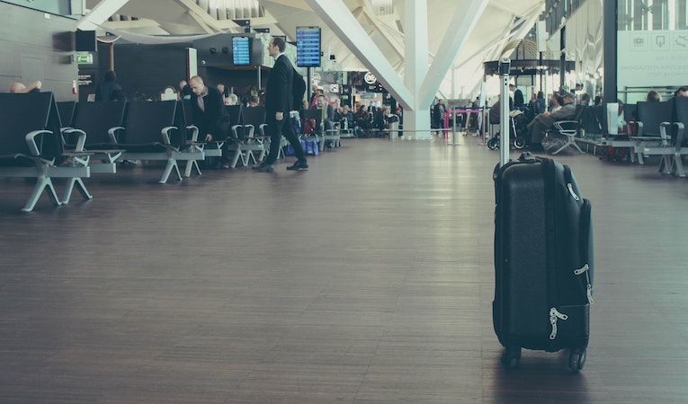 lonesome suitcase in an airport