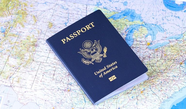 Photo of a passport on a map