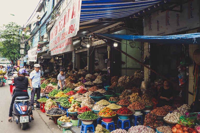 a local market in hanoi, vietnam