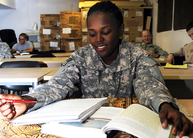 American Soldier Studying