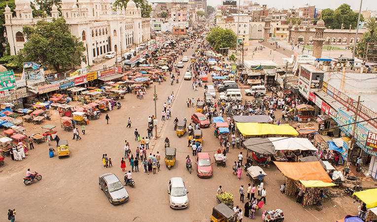 Bustling city street in India