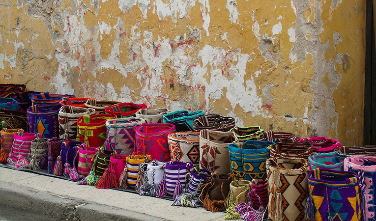 Traditional indigenous mochila bags in Cartagena, Colombia