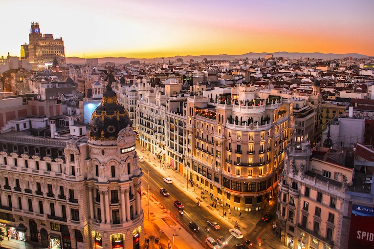 aerial view of madrid in the evening