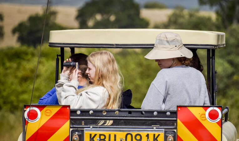 group of students on safari with international medical aid