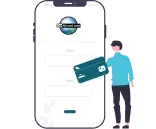 Man with a credit card on a mobile phone